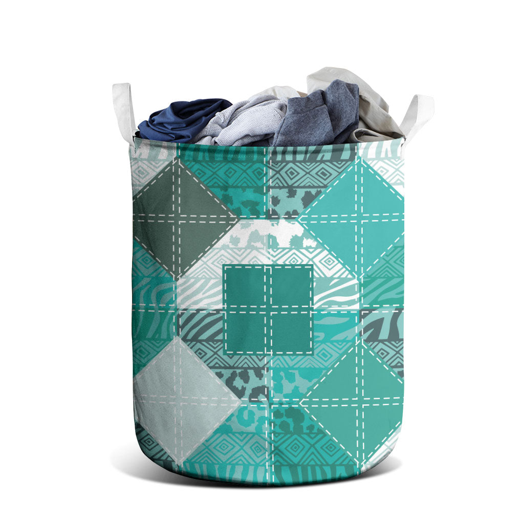 African American Quilt Inspired Laundry Basket Wild Animal Skin African Turquoise Tribal Elements