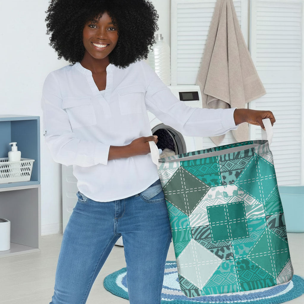 African American Quilt Inspired Laundry Basket Wild Animal Skin African Turquoise Tribal Elements
