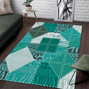 African American Quilt Inspired Area Rug Wild Animal Skin African Turquoise Tribal Elements