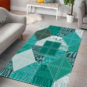 African American Quilt Inspired Area Rug Wild Animal Skin African Turquoise Tribal Elements