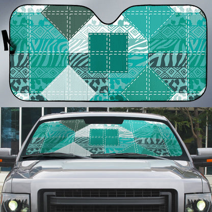 African American Quilt Inspired Auto Sun Shade Wild Animal Skin African Turquoise Tribal Elements
