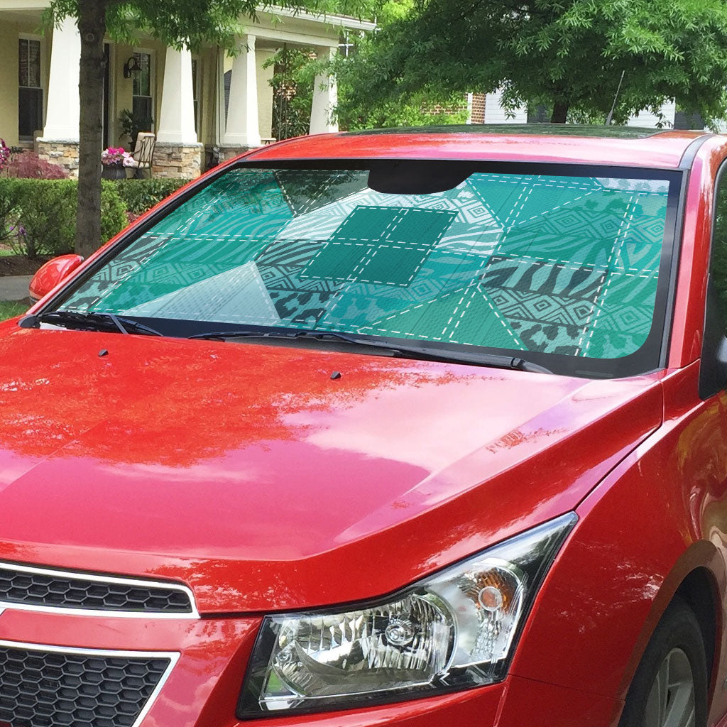African American Quilt Inspired Auto Sun Shade Wild Animal Skin African Turquoise Tribal Elements