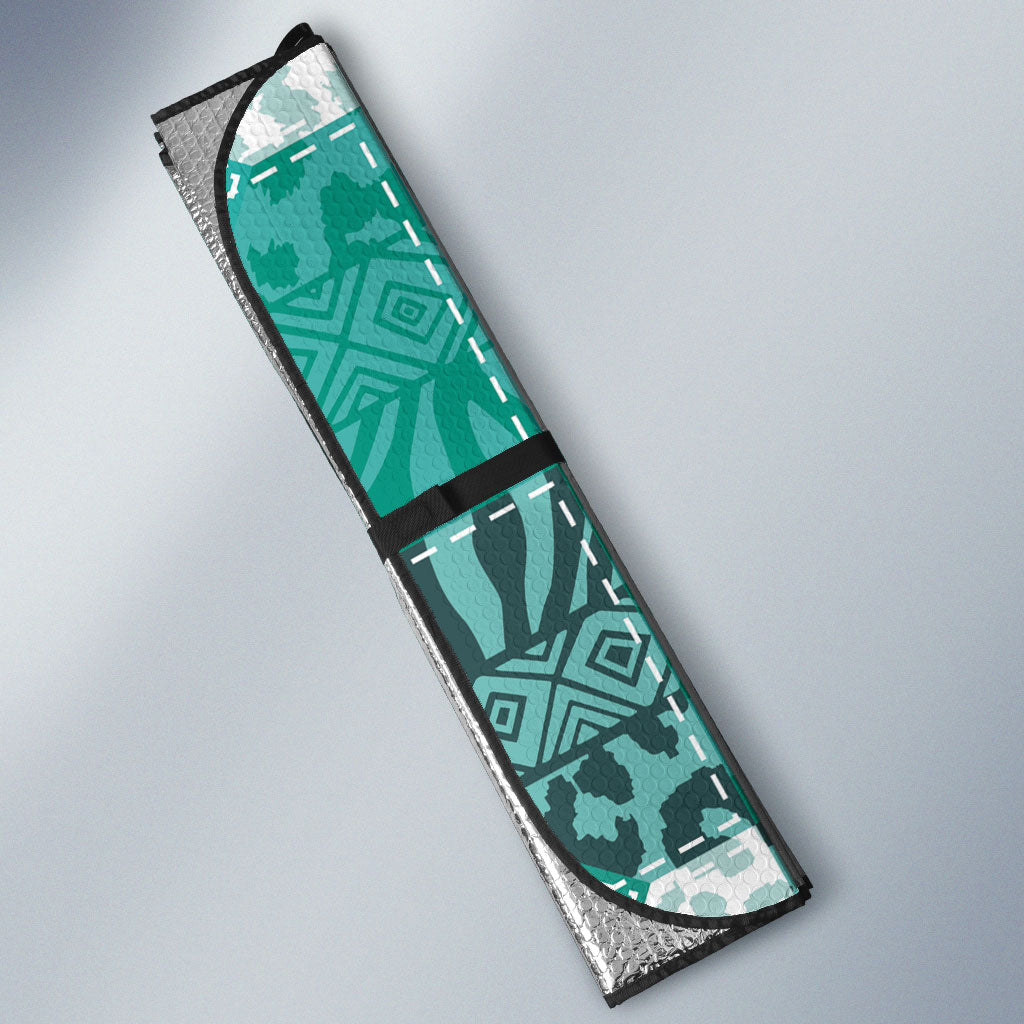 African American Quilt Inspired Auto Sun Shade Wild Animal Skin African Turquoise Tribal Elements