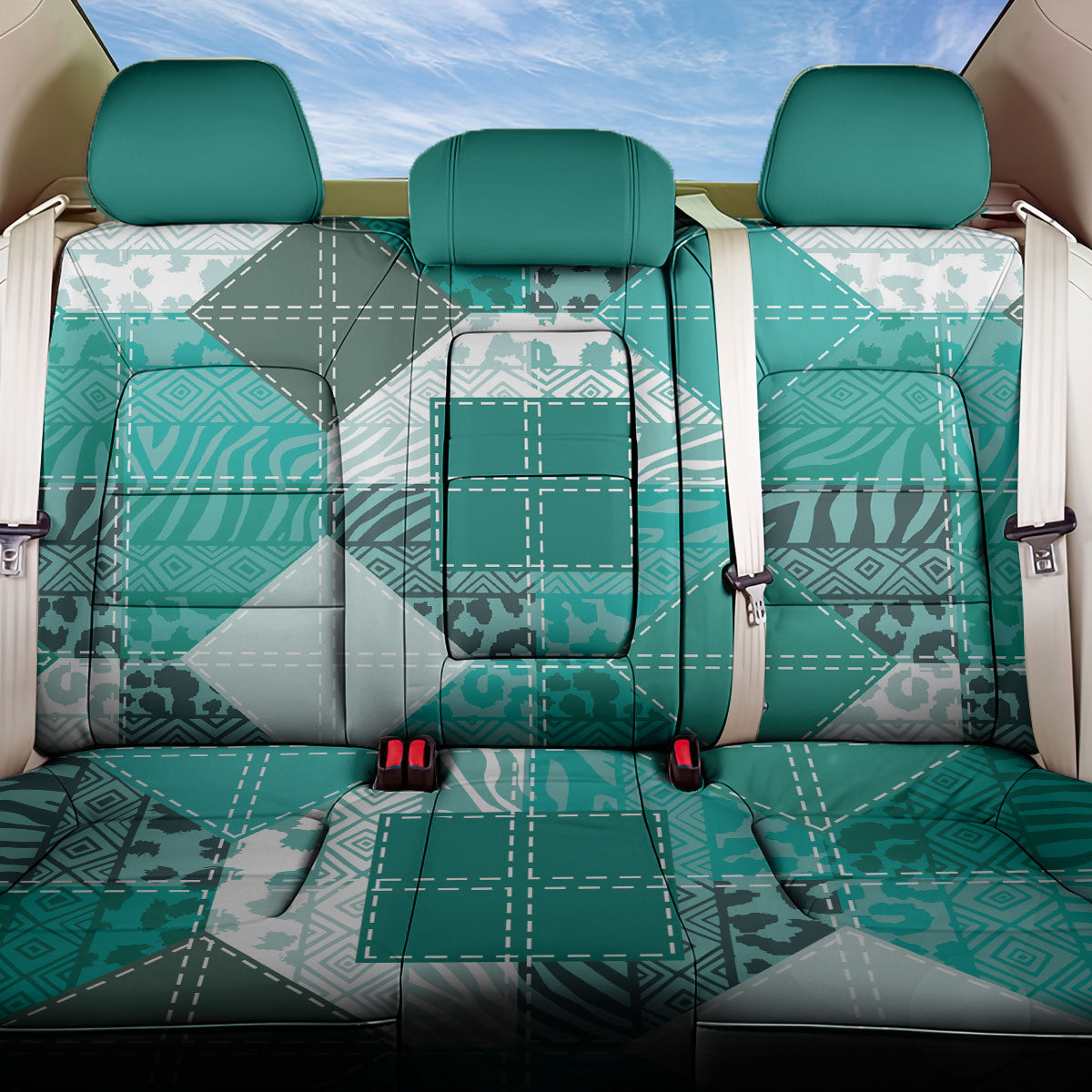 African American Quilt Inspired Back Car Seat Cover Wild Animal Skin African Turquoise Tribal Elements