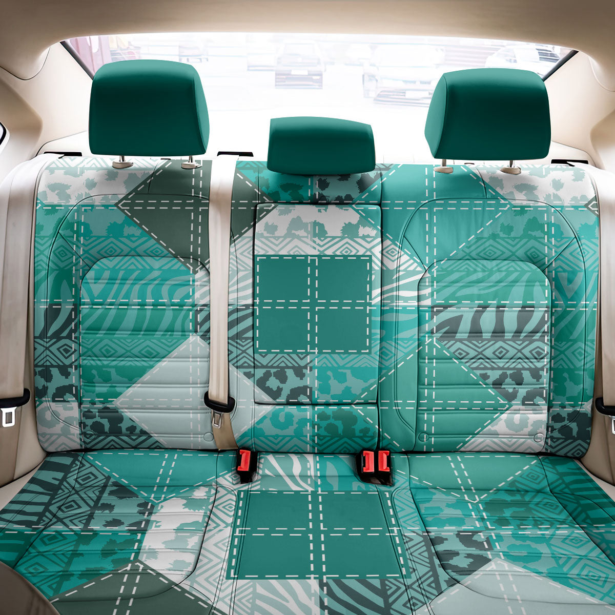 African American Quilt Inspired Back Car Seat Cover Wild Animal Skin African Turquoise Tribal Elements