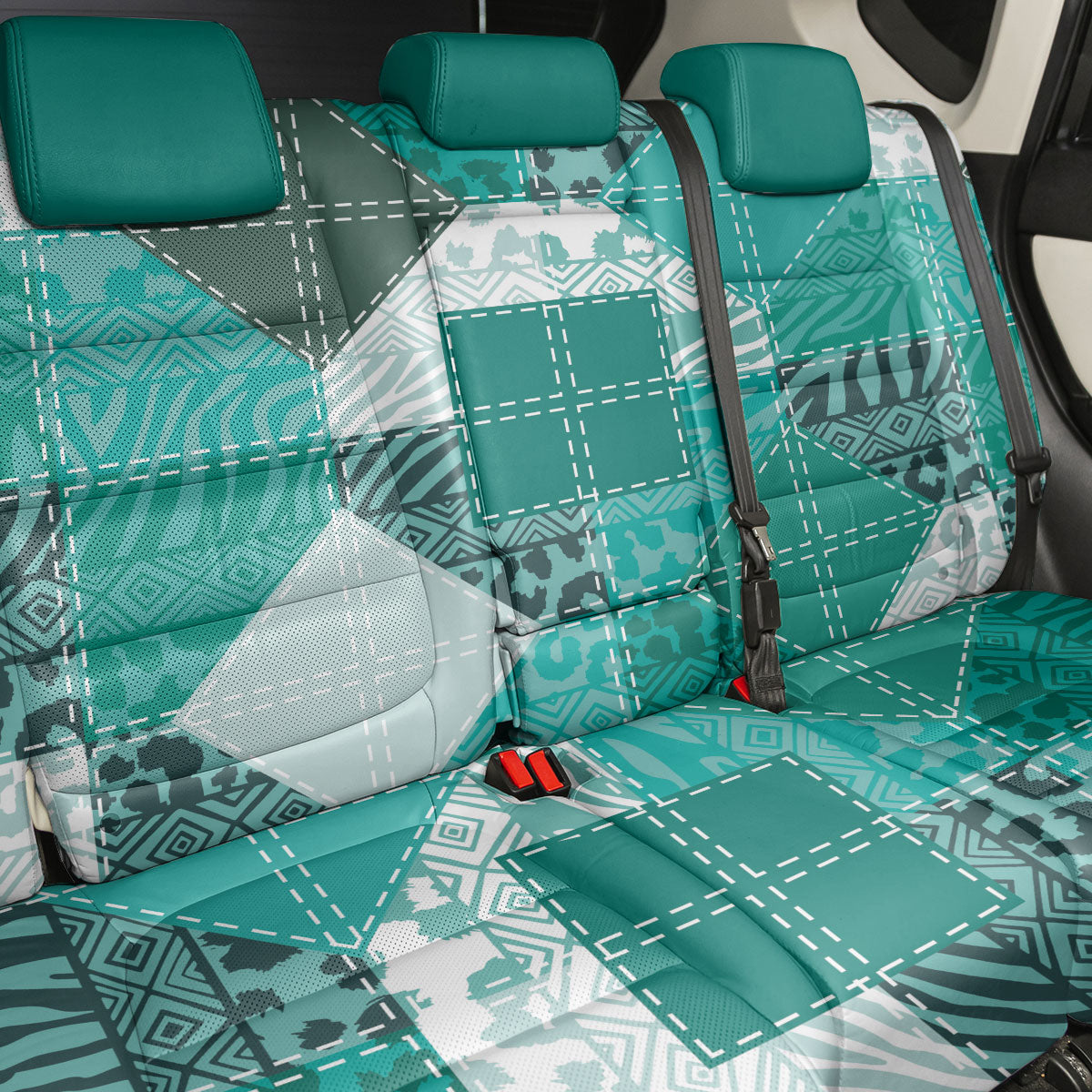 African American Quilt Inspired Back Car Seat Cover Wild Animal Skin African Turquoise Tribal Elements