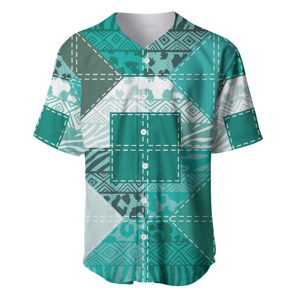 African American Quilt Inspired Baseball Jersey Wild Animal Skin African Turquoise Tribal Elements