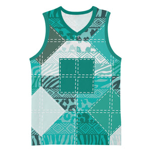 African American Quilt Inspired Basketball Jersey Wild Animal Skin African Turquoise Tribal Elements