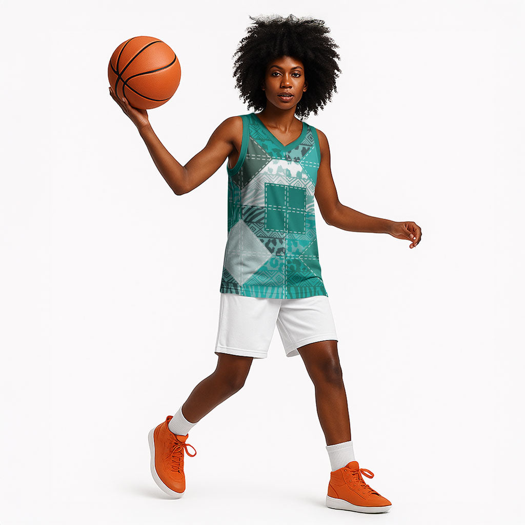 African American Quilt Inspired Basketball Jersey Wild Animal Skin African Turquoise Tribal Elements