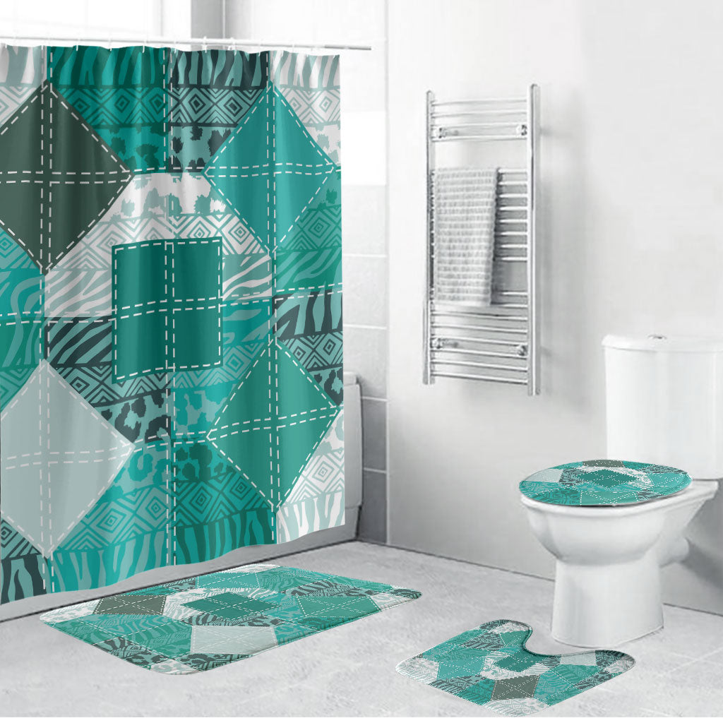 African American Quilt Inspired Bathroom Set Wild Animal Skin African Turquoise Tribal Elements
