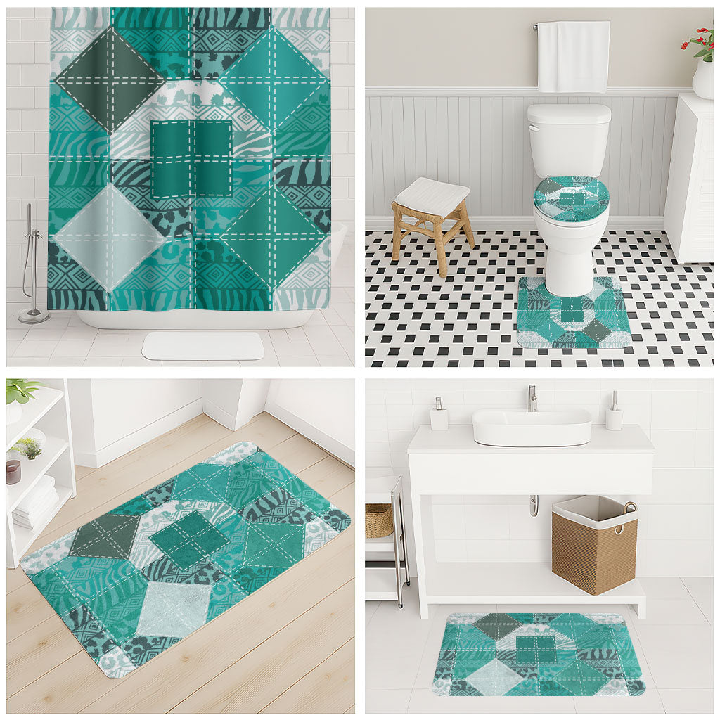 African American Quilt Inspired Bathroom Set Wild Animal Skin African Turquoise Tribal Elements