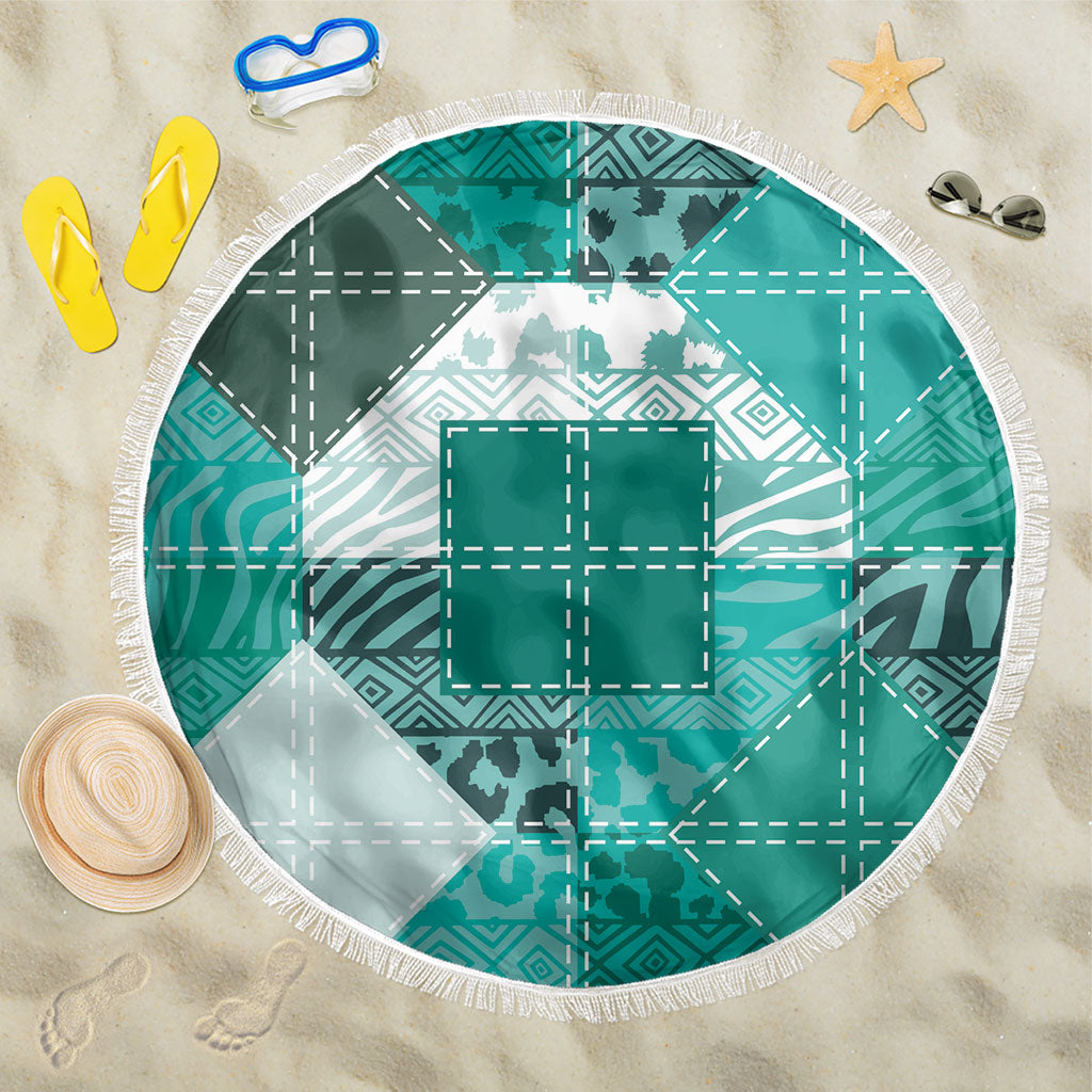 African American Quilt Inspired Beach Blanket Wild Animal Skin African Turquoise Tribal Elements