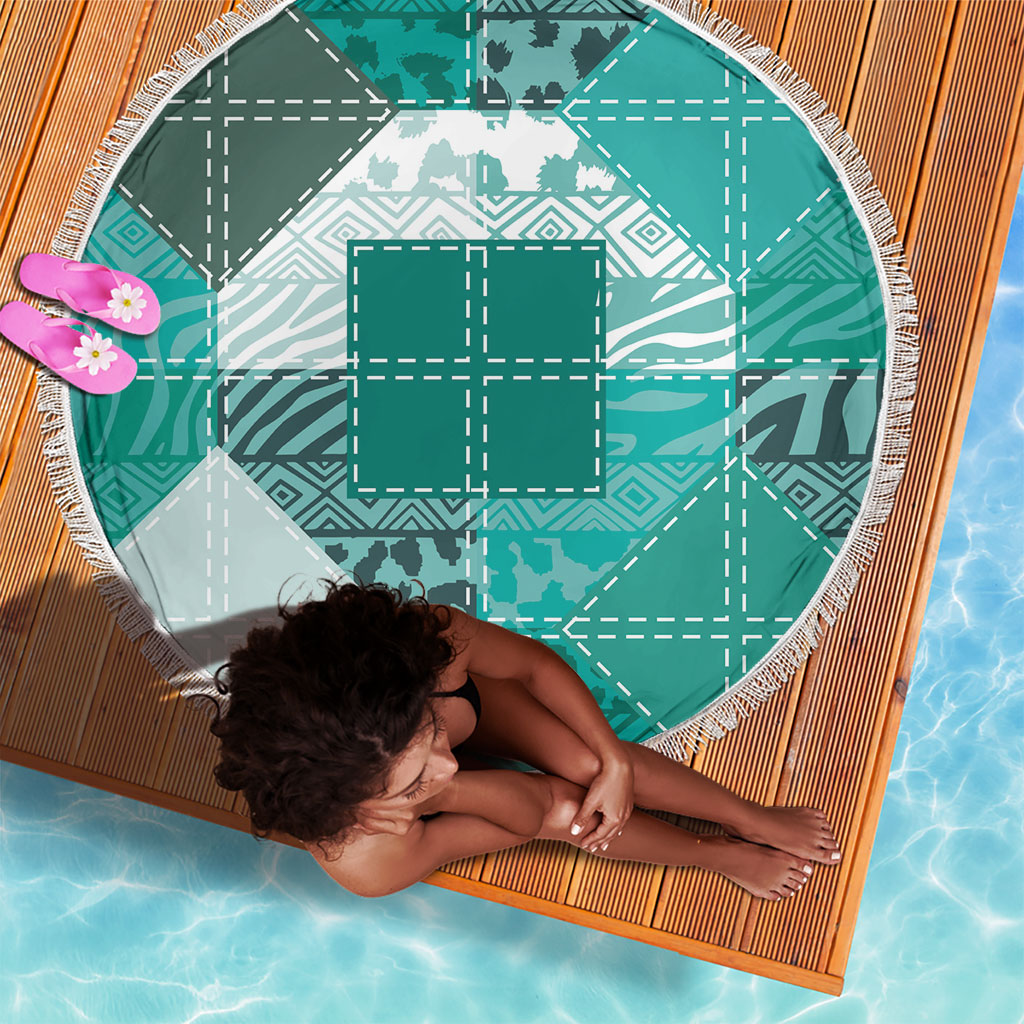 African American Quilt Inspired Beach Blanket Wild Animal Skin African Turquoise Tribal Elements