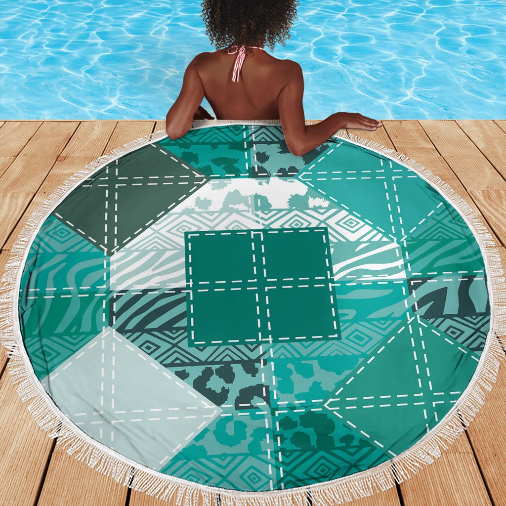 African American Quilt Inspired Beach Blanket Wild Animal Skin African Turquoise Tribal Elements