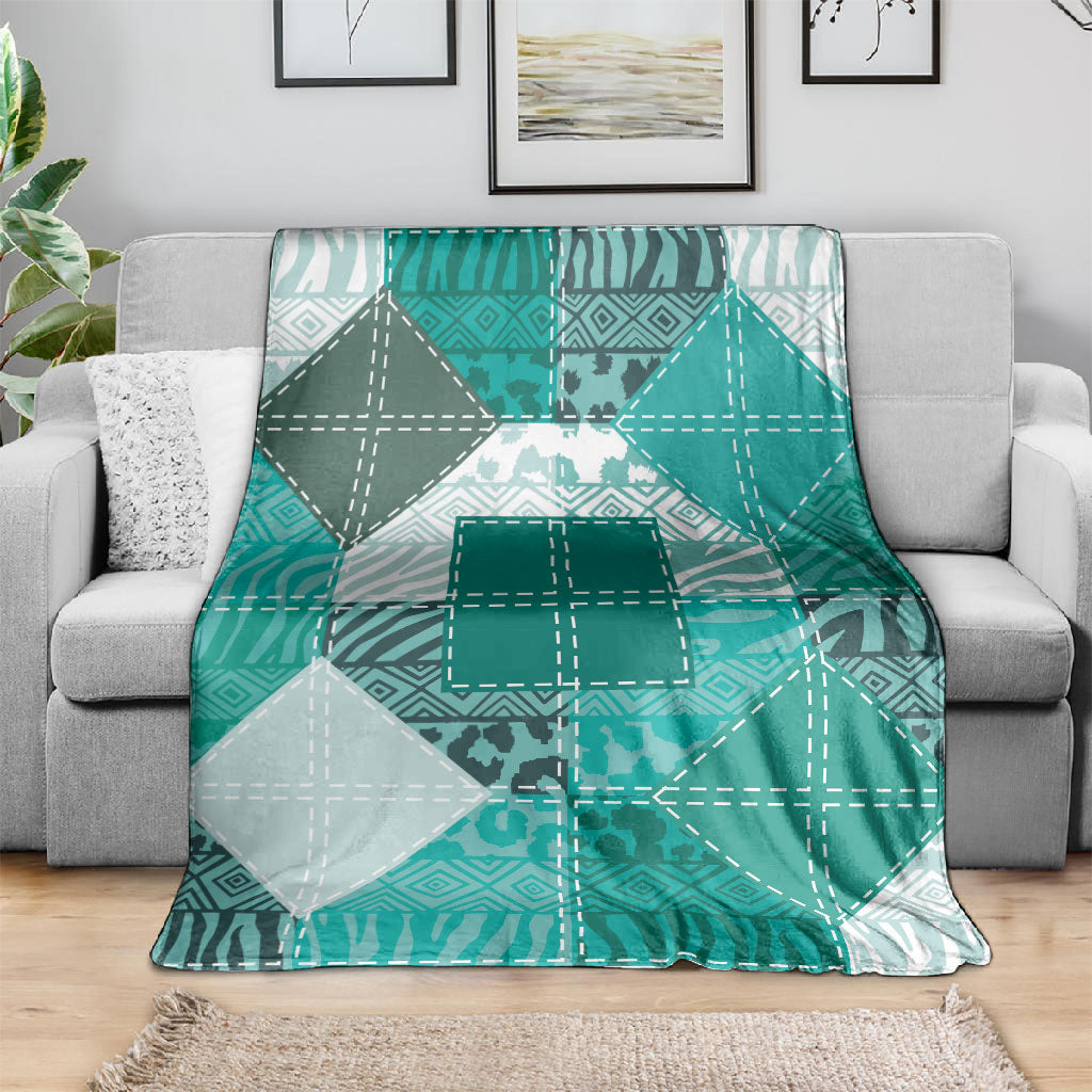 African American Quilt Inspired Blanket Wild Animal Skin African Turquoise Tribal Elements