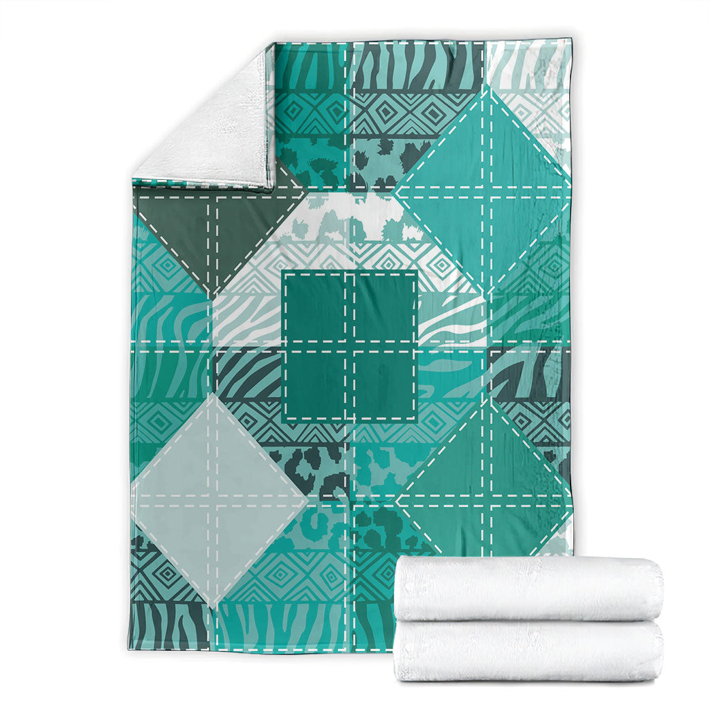African American Quilt Inspired Blanket Wild Animal Skin African Turquoise Tribal Elements