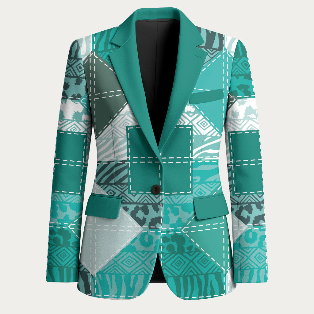 African American Quilt Inspired Blazer Wild Animal Skin African Turquoise Tribal Elements