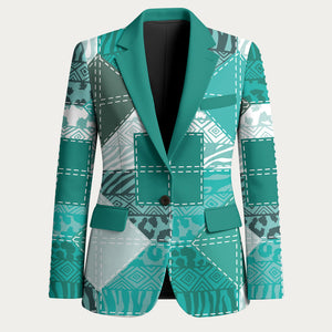 African American Quilt Inspired Blazer Wild Animal Skin African Turquoise Tribal Elements