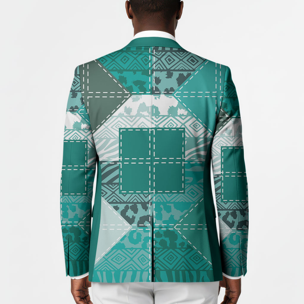 African American Quilt Inspired Blazer Wild Animal Skin African Turquoise Tribal Elements