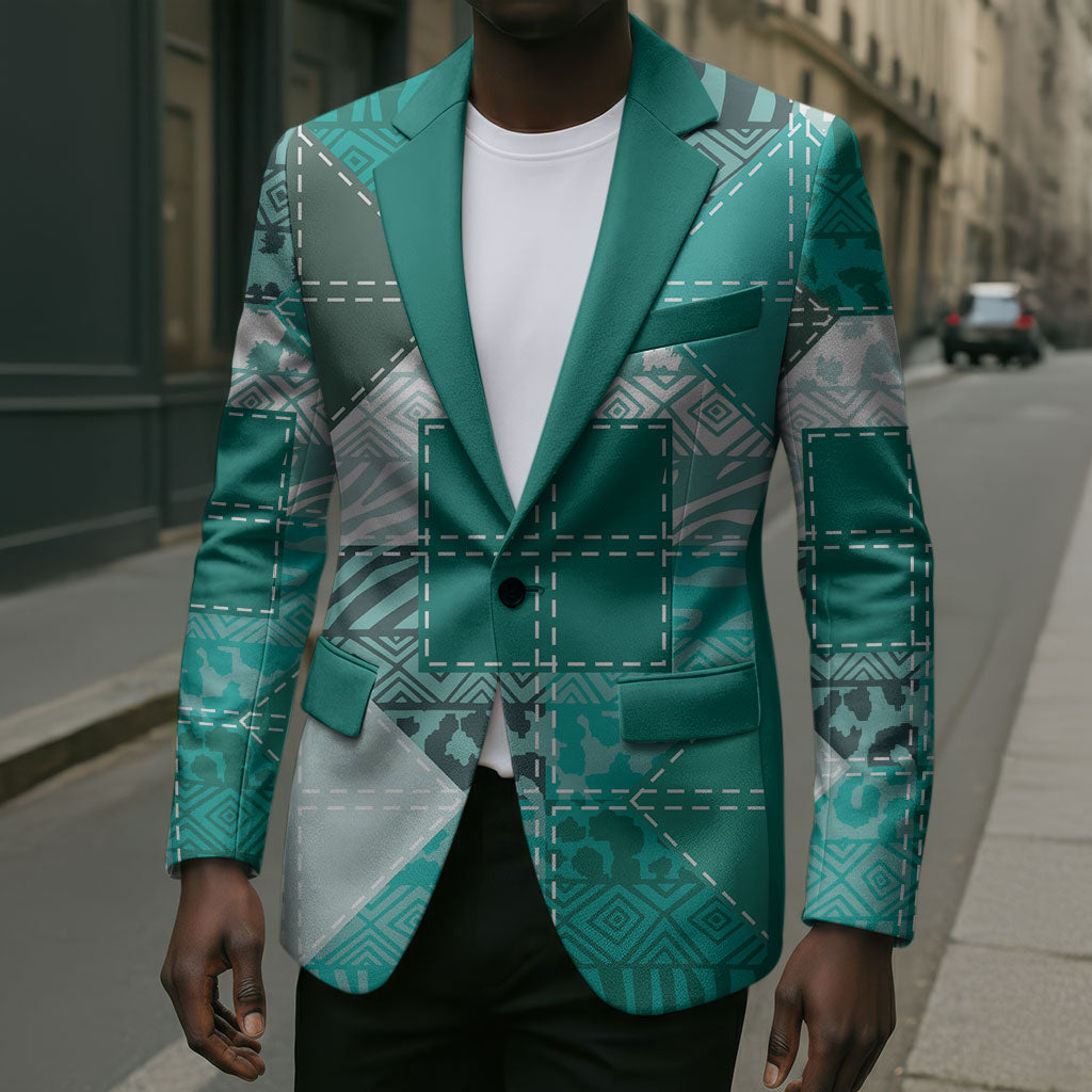 African American Quilt Inspired Blazer Wild Animal Skin African Turquoise Tribal Elements