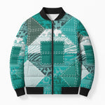African American Quilt Inspired Bomber Puffer Jacket Wild Animal Skin African Turquoise Tribal Elements