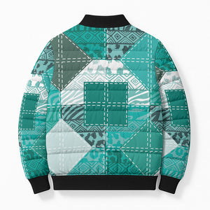 African American Quilt Inspired Bomber Puffer Jacket Wild Animal Skin African Turquoise Tribal Elements