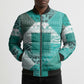 African American Quilt Inspired Bomber Puffer Jacket Wild Animal Skin African Turquoise Tribal Elements