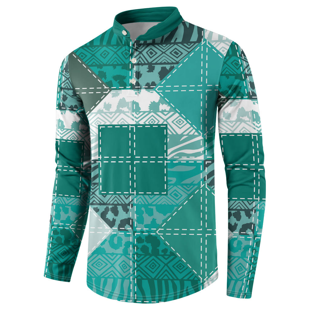 African American Quilt Inspired Button Sweatshirt Wild Animal Skin African Turquoise Tribal Elements