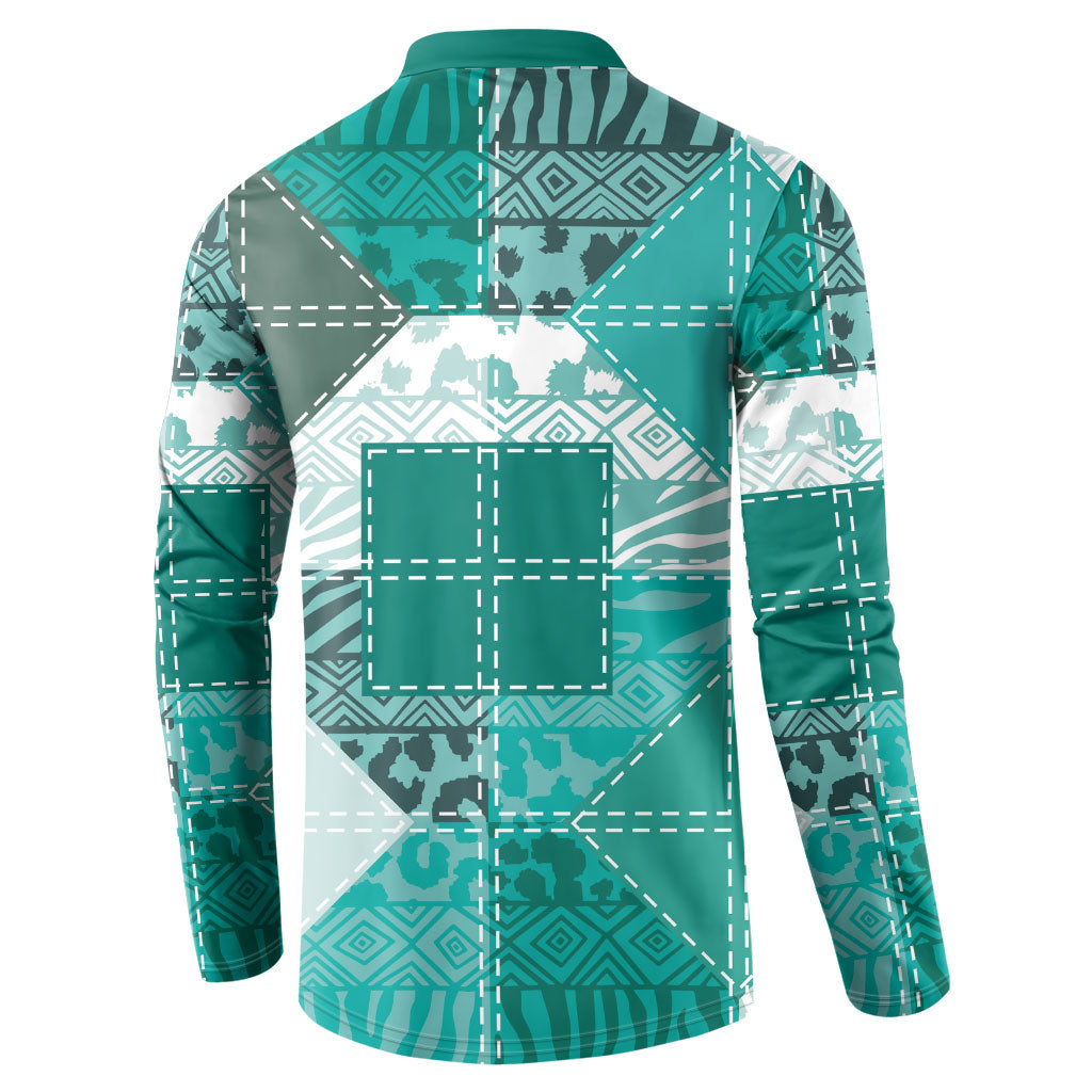 African American Quilt Inspired Button Sweatshirt Wild Animal Skin African Turquoise Tribal Elements
