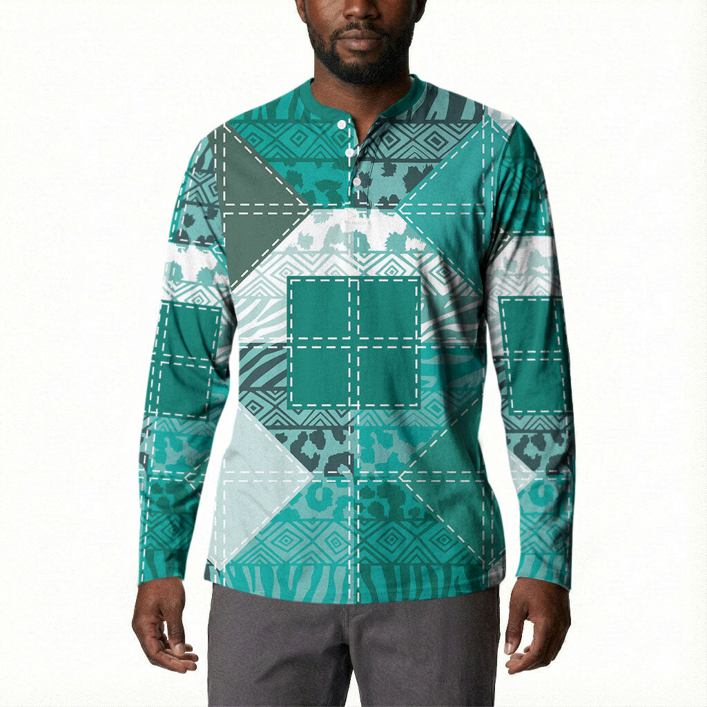 African American Quilt Inspired Button Sweatshirt Wild Animal Skin African Turquoise Tribal Elements