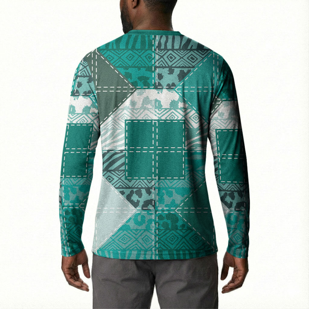 African American Quilt Inspired Button Sweatshirt Wild Animal Skin African Turquoise Tribal Elements