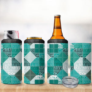 African American Quilt Inspired 4 in 1 Can Cooler Tumbler Wild Animal Skin African Turquoise Tribal Elements
