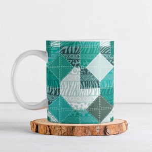African American Quilt Inspired Ceramic Mug Wild Animal Skin African Turquoise Tribal Elements