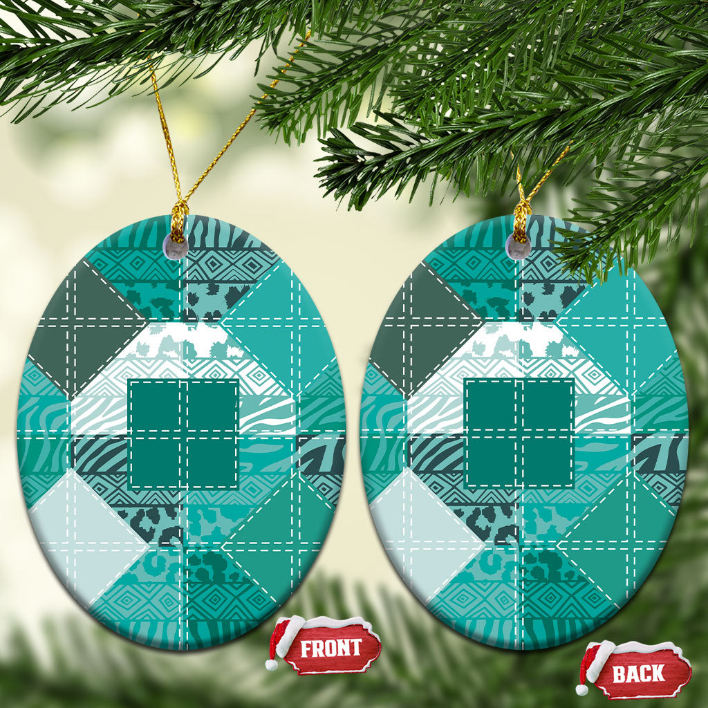 African American Quilt Inspired Ceramic Ornament Wild Animal Skin African Turquoise Tribal Elements