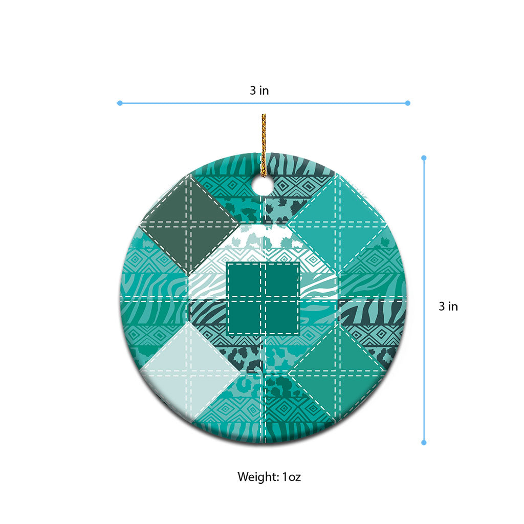 African American Quilt Inspired Ceramic Ornament Wild Animal Skin African Turquoise Tribal Elements