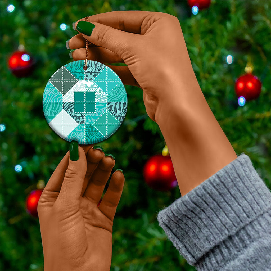 African American Quilt Inspired Ceramic Ornament Wild Animal Skin African Turquoise Tribal Elements