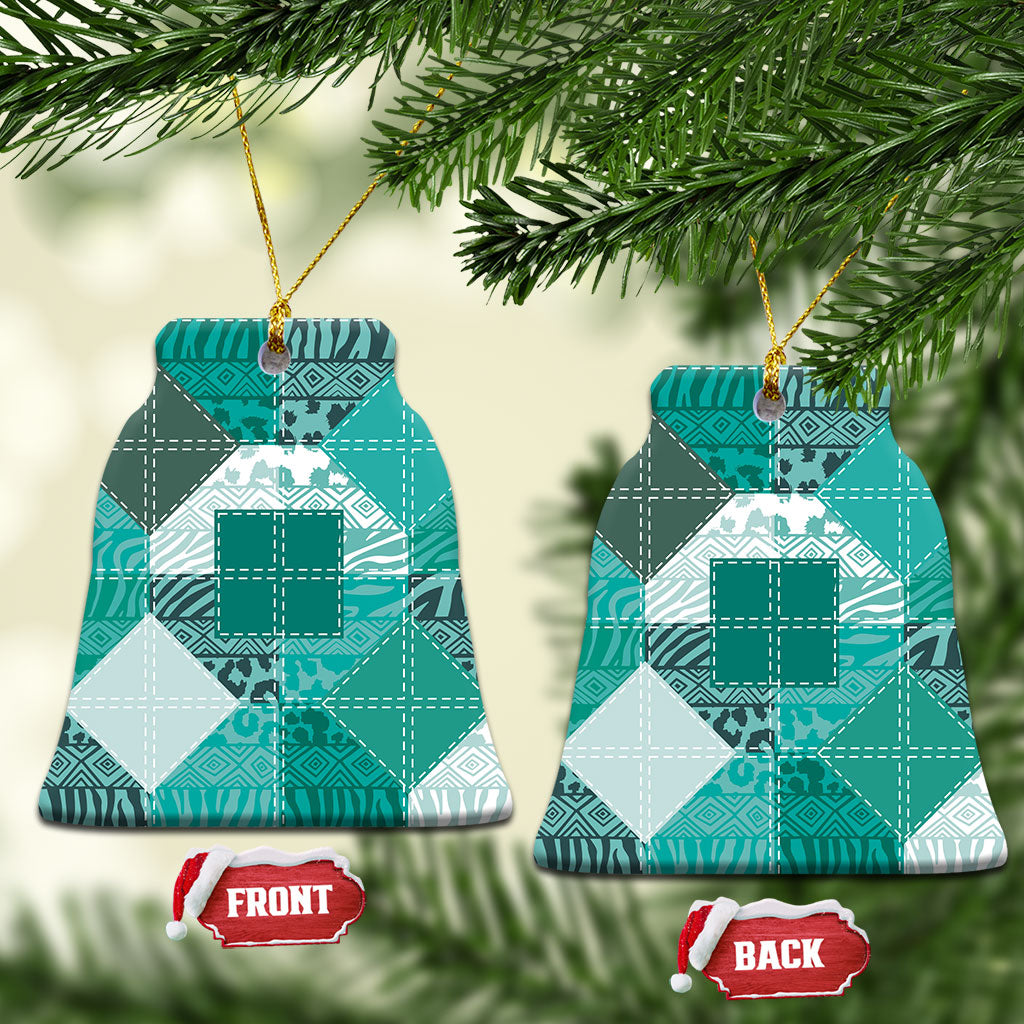 African American Quilt Inspired Ceramic Ornament Wild Animal Skin African Turquoise Tribal Elements