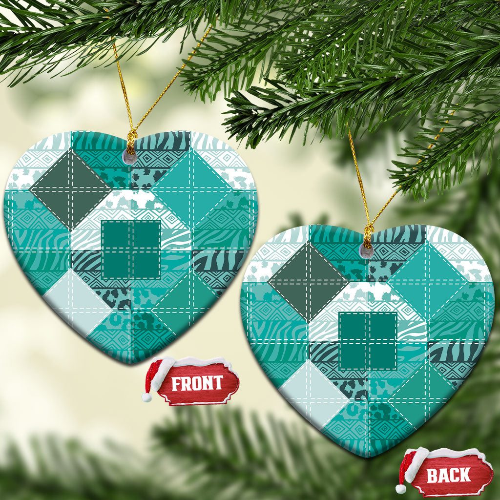 African American Quilt Inspired Ceramic Ornament Wild Animal Skin African Turquoise Tribal Elements