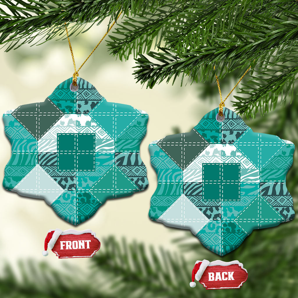 African American Quilt Inspired Ceramic Ornament Wild Animal Skin African Turquoise Tribal Elements