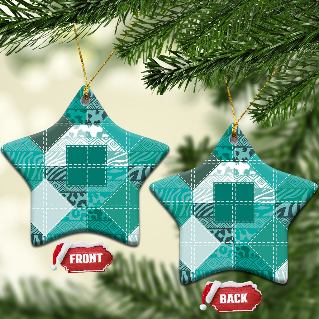 African American Quilt Inspired Ceramic Ornament Wild Animal Skin African Turquoise Tribal Elements