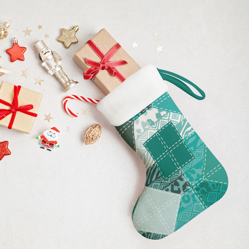 African American Quilt Inspired Christmas Stocking Wild Animal Skin African Turquoise Tribal Elements