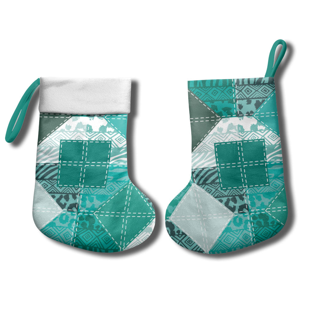 African American Quilt Inspired Christmas Stocking Wild Animal Skin African Turquoise Tribal Elements