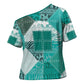 African American Quilt Inspired Cross Shoulder Shirt Wild Animal Skin African Turquoise Tribal Elements
