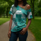 African American Quilt Inspired Cross Shoulder Shirt Wild Animal Skin African Turquoise Tribal Elements