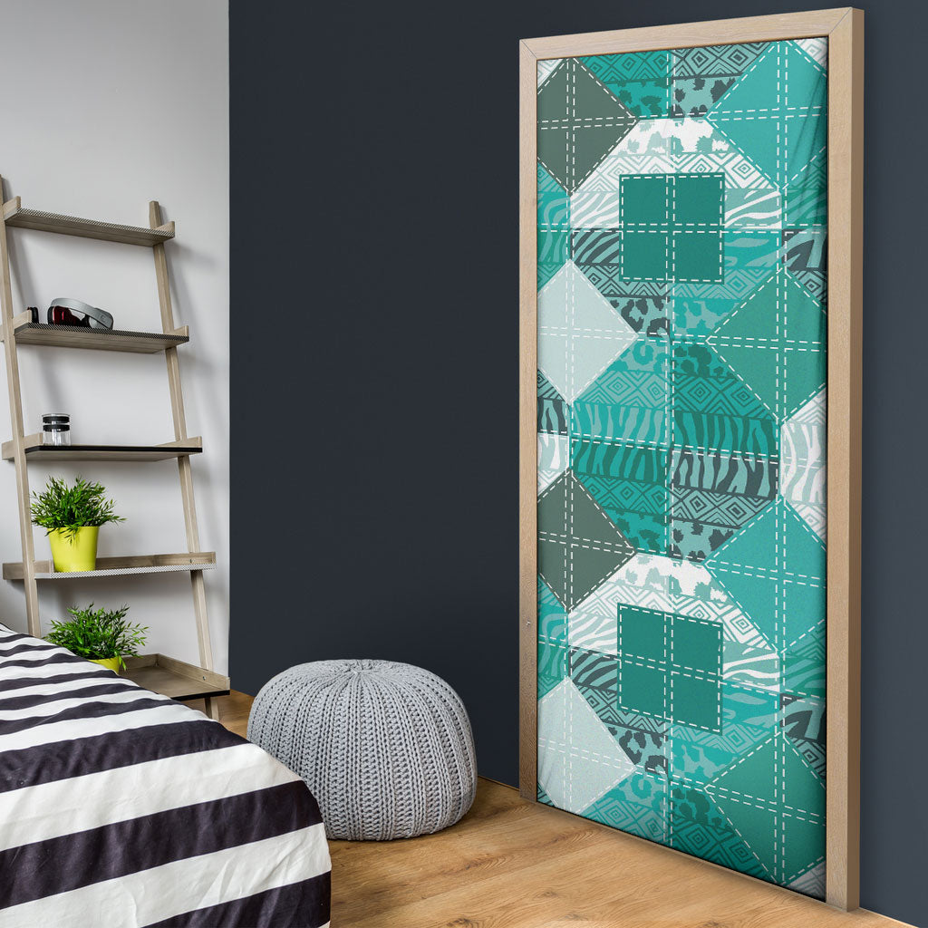 African American Quilt Inspired Door Cover Wild Animal Skin African Turquoise Tribal Elements