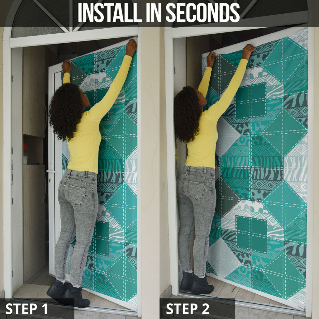 African American Quilt Inspired Door Cover Wild Animal Skin African Turquoise Tribal Elements