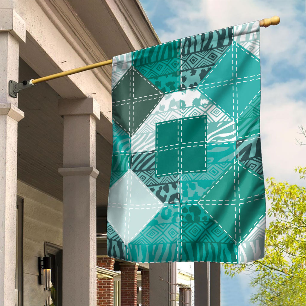 African American Quilt Inspired Garden Flag Wild Animal Skin African Turquoise Tribal Elements