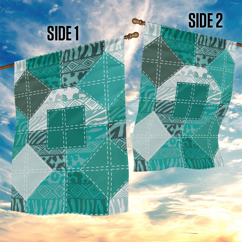 African American Quilt Inspired Garden Flag Wild Animal Skin African Turquoise Tribal Elements