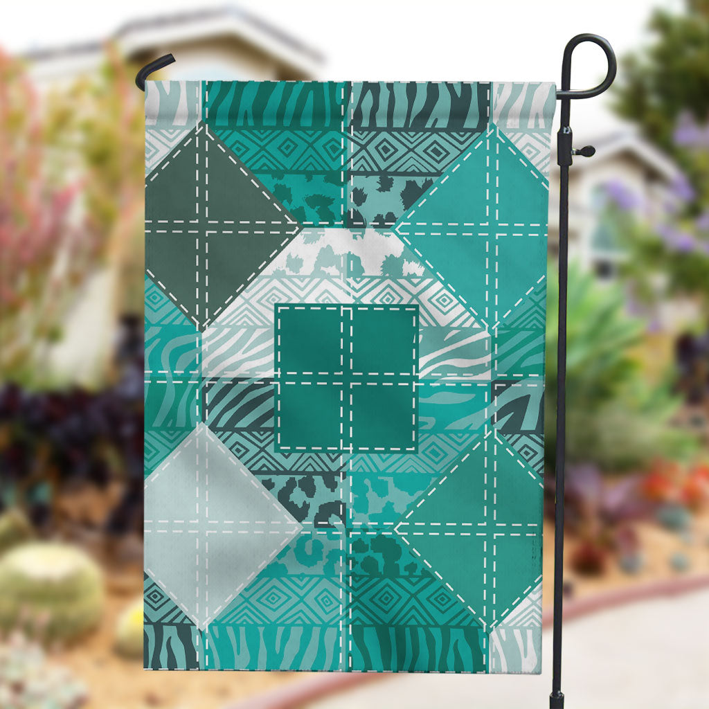 African American Quilt Inspired Garden Flag Wild Animal Skin African Turquoise Tribal Elements