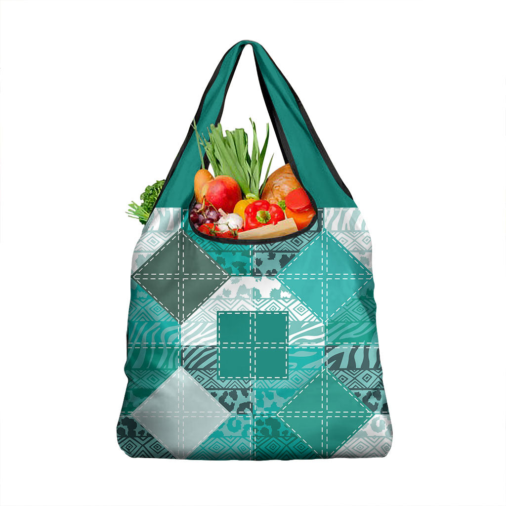 African American Quilt Inspired Grocery Bag Wild Animal Skin African Turquoise Tribal Elements